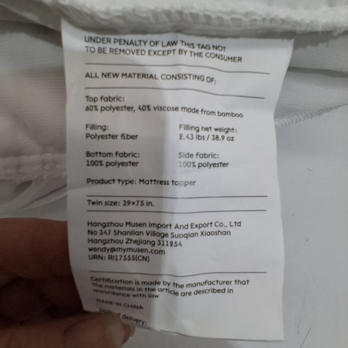 NIAGARA BAMBOO MATTRESS TOPPER - TWIN - WHITE image 2