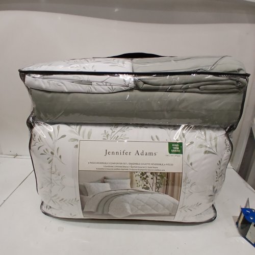 6PC JENNIFER ADAMS REVERSIBLE ALL SEASON COMFORTER BEDDING SET - KING - GREEN/WHITE (STYLE: 1796280) image 2