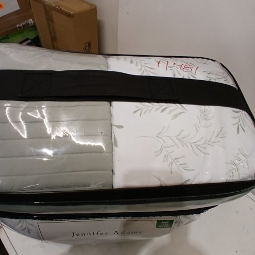 6PC JENNIFER ADAMS REVERSIBLE ALL SEASON COMFORTER BEDDING SET - KING - GREEN/WHITE (STYLE: 1796280) image 4