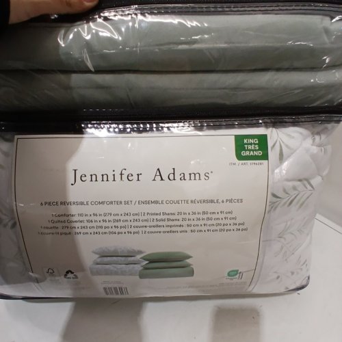 6PC JENNIFER ADAMS REVERSIBLE ALL SEASON COMFORTER BEDDING SET - KING - GREEN/WHITE (STYLE: 1796280) image 5