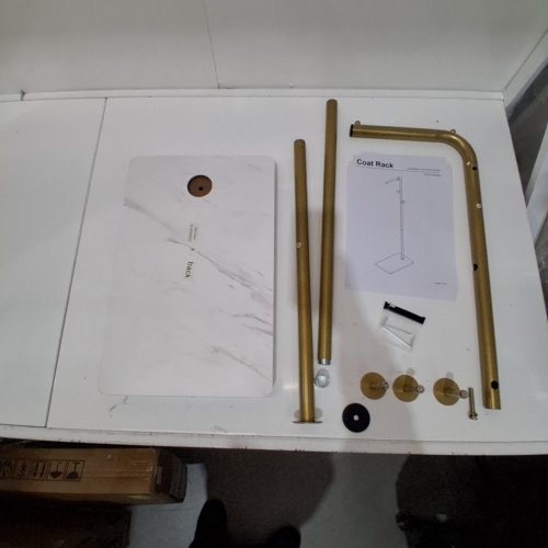 HOMEFORT METAL L-SHAPED COAT RACK WITH 3 HOOKS - 68.5" X 18.5" X 11.8" - GOLD/MARBLE (MODEL: ‎PG-01CK005A-MWH03) image 2