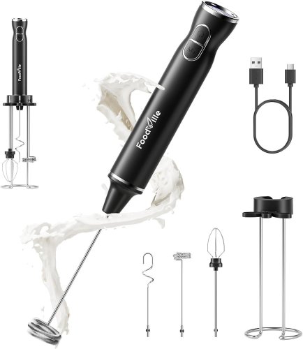 FOODVILLE PROFFESSIONAL ELECTRIC MILK FROTHER USB CHARING - 3 SPEED WITH STAND - WHITE image 2