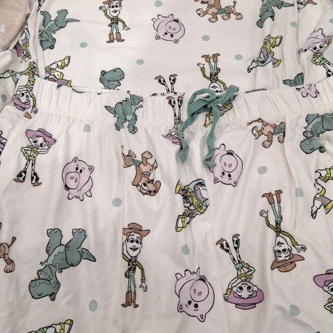 2PC WOMEN'S GEORGE TOY STORY PRINT PAJAMA SET - LARGE - CREAM image 2