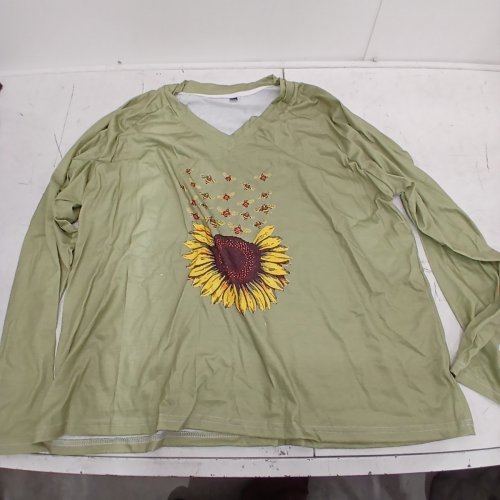 WOMENS V NECK SUNFLOWER LONG SLEEVE - 2XL - GREEN/YELLOW image 3