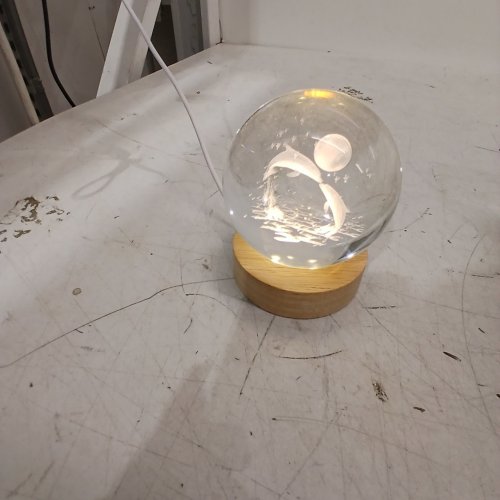 3D DOLPHIN CRYSTAL BALL NIGHT LIGHT - 2.4" - CLEAR WITH WOOD BASE image 2