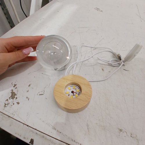 3D DOLPHIN CRYSTAL BALL NIGHT LIGHT - 2.4" - CLEAR WITH WOOD BASE image 3