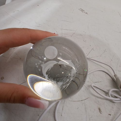 3D DOLPHIN CRYSTAL BALL NIGHT LIGHT - 2.4" - CLEAR WITH WOOD BASE image 4