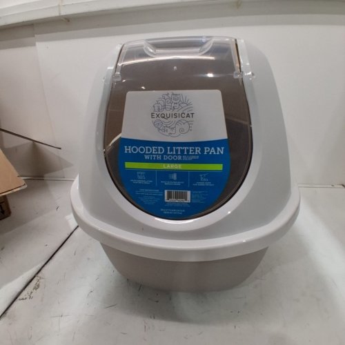 EXQUISICAT HOODED LITTER BOX WITH DOOR - LARGE - GRAY image 2