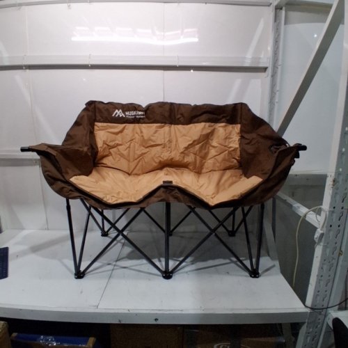 HUSKFIRM DOUBLE OVERSIZED FOLDING CAMPING CHAIR WITH CUP HOLDERS – 2-PERSON LOVESEAT /650LBS MAX - BROWN image 2