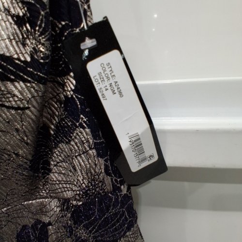 WOMEN'S BETSY & ADAM HALTER METALLIC PRINT WRAP OVERLAY GOWN - 14 - NAVY/GUNMETAL (STYLE:A24360) image 3