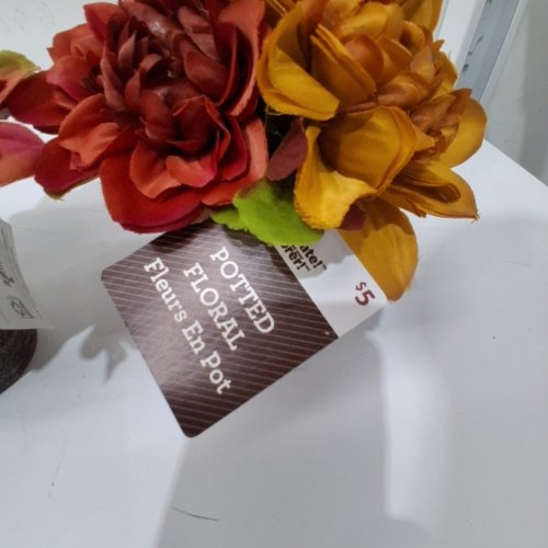 2PK ARTIFICIAL POTTED FLORAL ARRANGEMENTS -7" - ORANGE/RED/YELLOW image 2