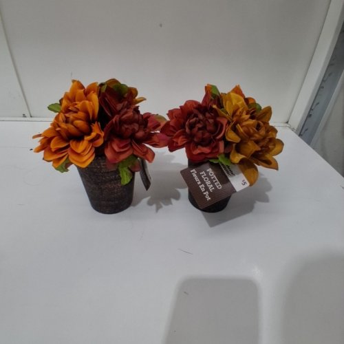 2PK ARTIFICIAL POTTED FLORAL ARRANGEMENTS -7" - ORANGE/RED/YELLOW image 3