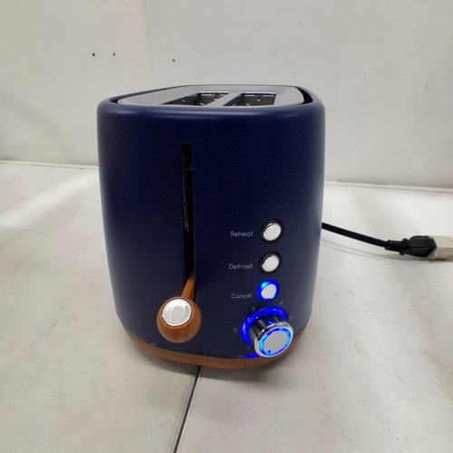 KICHELE RETRO 2 SLICE TOASTER - MATTE BLUE WITH WOODEN BASE - (MODEL: YK-688H) image 2