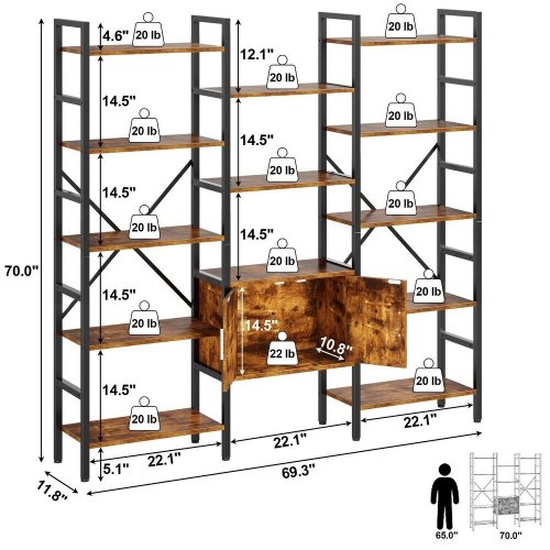 13-TIER INDUSTRIAL BOOKCASE WITH STORAGE CABINET - BLACK/RUSTIC BROWN (model: sj-01) image 2