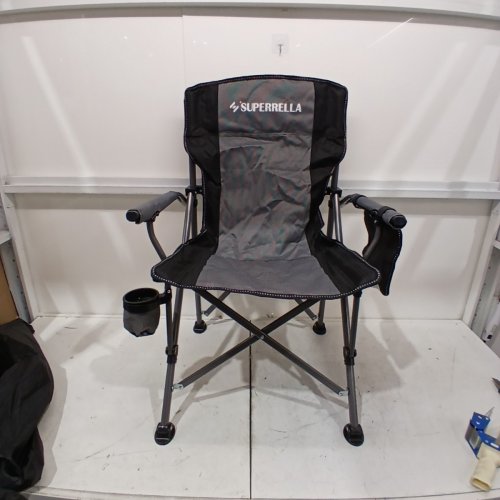 SUPPERRELLA PORTABLE CAMPING CHAIR WITH FOLDING CUP HOLDER AND STORAGE POCKET - 22" X 15.75" X 37.5" - BLACK / GREY image 2