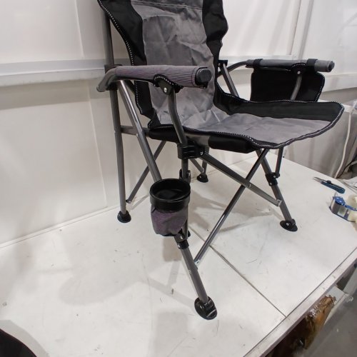 SUPPERRELLA PORTABLE CAMPING CHAIR WITH FOLDING CUP HOLDER AND STORAGE POCKET - 22" X 15.75" X 37.5" - BLACK / GREY image 4