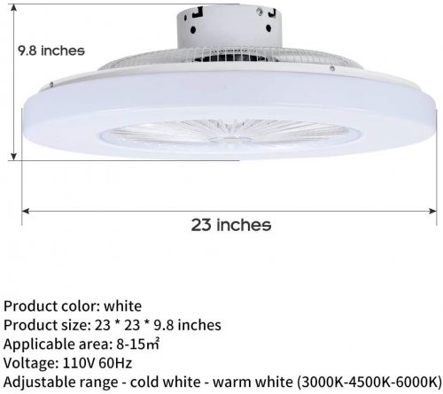 MODERN CEILING FAN WITH LIGHTS, LED CEILING FAN WITH REMOTE CONTROL - 23" - WHITE image 3