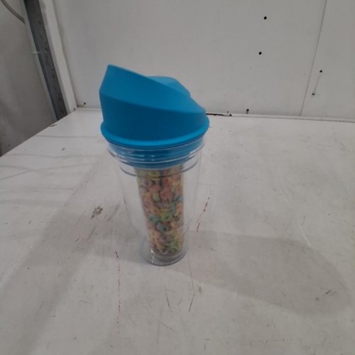 MORNING OTE CRUNCH CUP ON-THE-GO PORTABLE MILK CEREAL TUMBLER - 9OZ - CLEAR / TEAL image 2