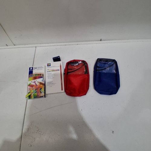 52PC STAEDTLER COLORED PENCILS, SHARPENERS AND PENCIL CASE SET -RED/BLUE image 2