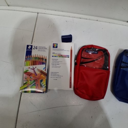 52PC STAEDTLER COLORED PENCILS, SHARPENERS AND PENCIL CASE SET -RED/BLUE image 3