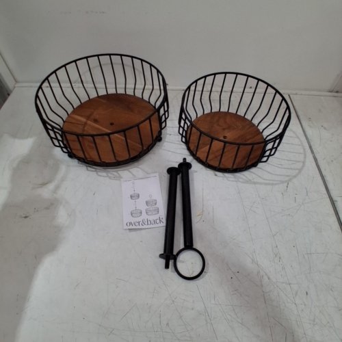 OVER & BACK 2-TIER WIRE METAL FRUIT BASKET - BLACK/ACACIA WOOD (MODEL : 1986459) image 2