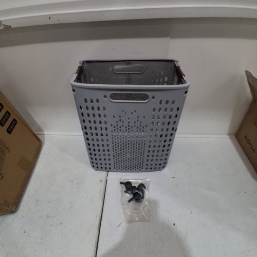 FOLDABLE PLASTIC ROLLING LAUNDRY HAMPER - 17" X 13" 10" - GRAY image 2