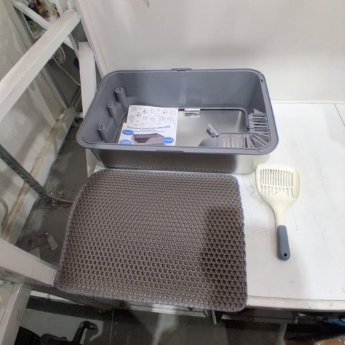 ELLENPENT STAINLESS STEEL CAT LITTER BOX WITH LID - XL - 36L - GREY (MODEL: CH-ICB010) image 2