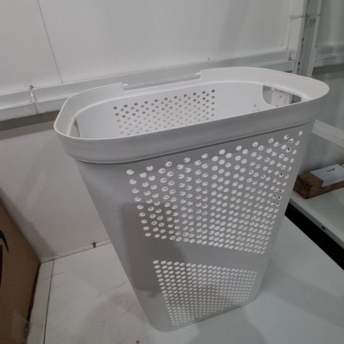 MIND READER SLIM LAUNDRY HAMPER WITH CUT OUT HANDLES AND ATTACHED HINGED LID - 60L - WHITE (MODEL: HBIN60-WHT) image 2