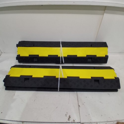 4PK 2-CHANNEL RUBBER CABLE PROTECTER RAMP - 40.5" X 10" - BLACK/YELLOW (MODEL: RS2-1030-4) image 2