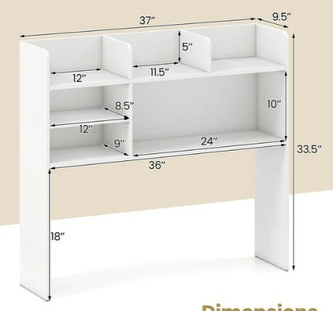 COSTWAY DESKTOP BOOKSHELF STORAGE HUTCH WITH 6 SHELVES - 37" X 33.5" X 9.5" - COFFEE BROWN (MODEL: JZ10369CF) image 2