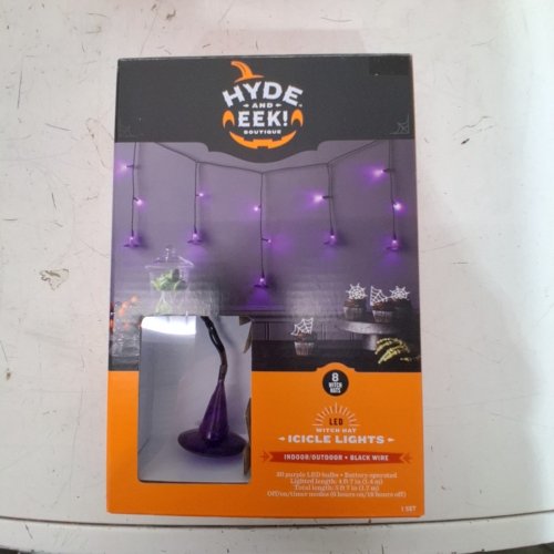HYDE AND EEK! BOUTIQUE LED WITCH HAT ICICLE LIGHTS - 5FT 7" TOTAL LENGTH- PURPLE image 2