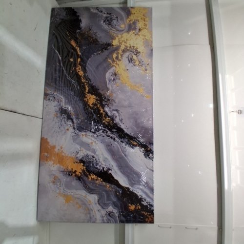 ABSTRACT CANVAS WALL ART - 57.5" X 28.7" - GRAY / BLACK / GOLD image 3