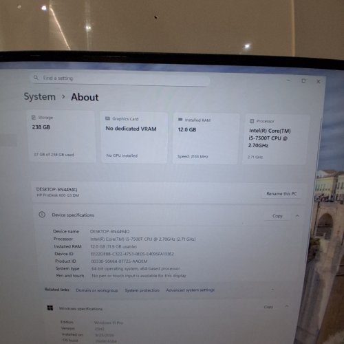 HP PRODESK 600 G3 DESKTOP MINI PC - INTEL CORE I5-7500T 2.70GHZ , 12GB RAM, 256GB SSD, WINDOWS 11 PRO - BLACK/SILVER - (MODEL: PRODESK 600 G3 MINI) image 3