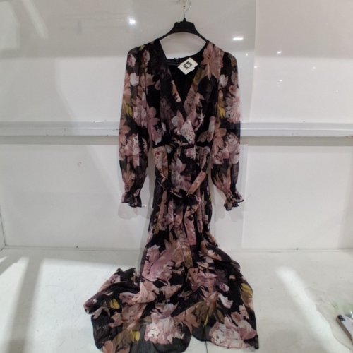 WOMENS ANNE KLEIN METALLIC LONG SLEEVE FAUX WRAP MAXI DRESS - 12 - BLACK/ MULTICOLOUR (STYLE: 11722327-9XO) image 2