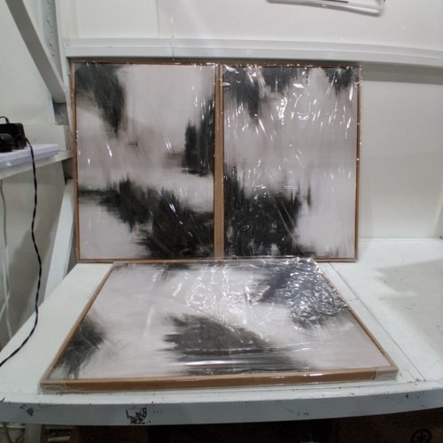 3PC NINEASO ABSTRACT FRAMED CANVAS WALL ART - 19.7'' X 27.5'' - BLACK/WHITE image 3