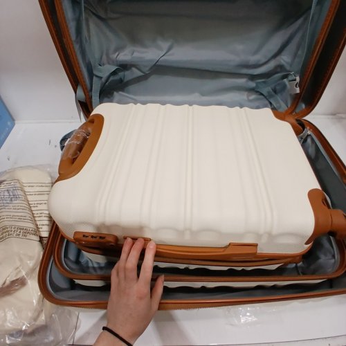 6PC LONG VACATION HARD-SIDE LUGGAGE SET - WHITE/BROWN (MODEL: LUGGAGELV402) image 10