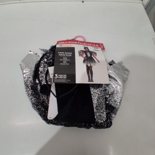 3PC GIRL'S WAY TO CELEBRATE DARK SPARKLE ANGEL COSTUME - SMALL / 4-6 - BLACK/SILVER image 2