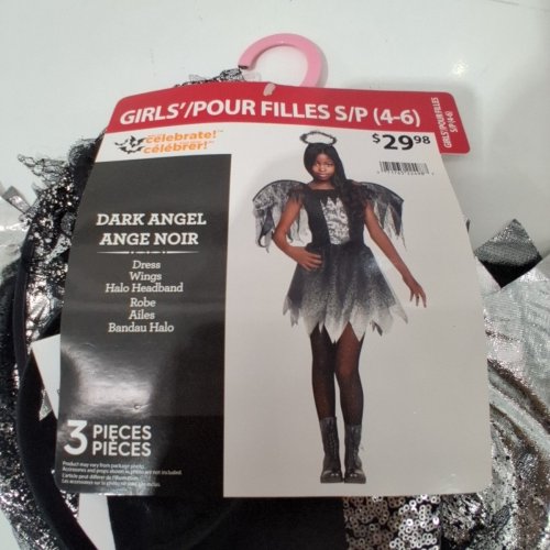 3PC GIRL'S WAY TO CELEBRATE DARK SPARKLE ANGEL COSTUME - SMALL / 4-6 - BLACK/SILVER image 3