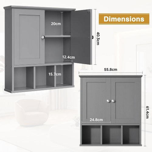 SHINTENCHI BATHROOM WALL CABINET WITH DOORS - 61" X 55" - GREY (MODEL: SHX2225) image 2