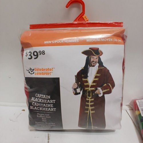4PC MEN'S PIRATE CAPTAIN BLACKHEART COSTUME - MEDIUM - RED image 2