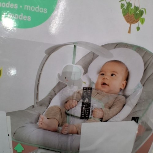 INGENUITY 3-IN-1 KEEP COZY GROW WITH ME VIBRATING BABY BOUNCER, ROCKER & CHAIR - 40LBS CAPACITY - WEAVER THEME GREY/WHITE/GREEN (MODEL: ‎12428) image 4