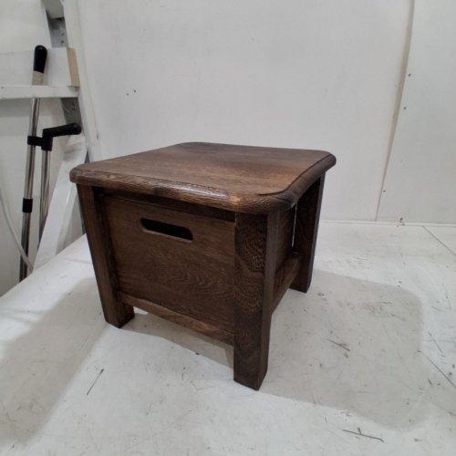 SMALL WOODEN STOOL WITH DRAWER - 12" X 12" X 10" - BROWN image 3