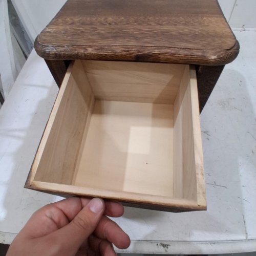 SMALL WOODEN STOOL WITH DRAWER - 12" X 12" X 10" - BROWN image 5