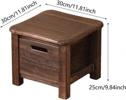 SMALL WOODEN STOOL WITH DRAWER - 12" X 12" X 10" - BROWN image 2