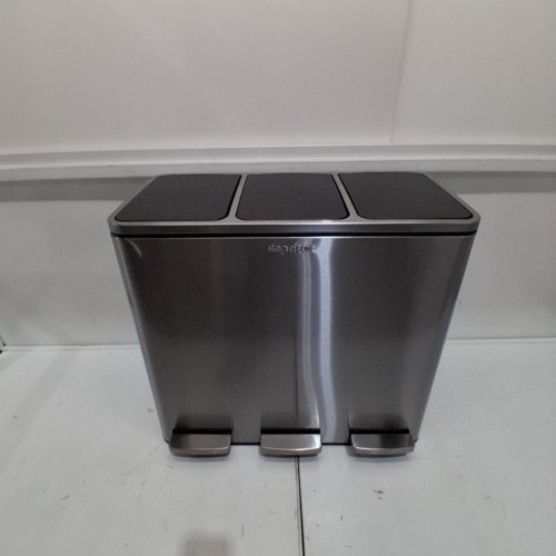 STEP N' SORT 3 COMPARTMENT TRASH AND RECYCLING BIN WITH SLOW CLOSE LID AND REMOVABLE INNER BINS - 3 X 18L - SILVER - (MODEL:900543) image 2