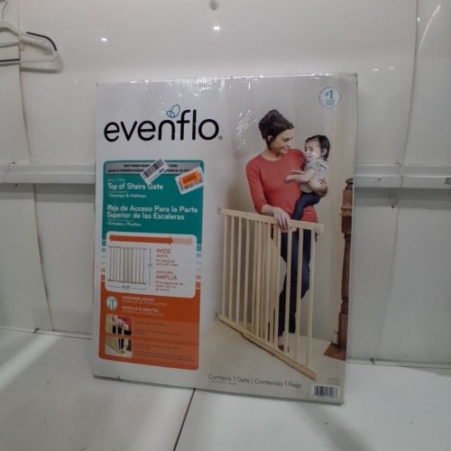 EVENFLO WALK-THRU TOP OF STAIRS EXTRA WIDE BABY AND PET GATE - 32" X 30" - 48" - NATURAL WOOD BROWN (MODEL: 1050) image 4