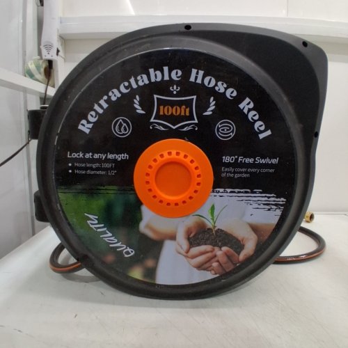RETRACTABLE HOSE REEL - 100FT - 1/2" HOSE DIAMETER - BLACK / ORANGE image 2