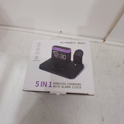 ANJANK 5-IN-1 WIRELESS CHARGING STATION WITH ALARM CLOCK FOR APPLE PRODUCTS - BLACK (MODEL: AC198MD-2) image 2