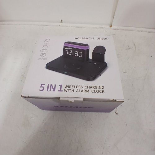 ANJANK 5-IN-1 WIRELESS CHARGING STATION WITH ALARM CLOCK FOR APPLE PRODUCTS - BLACK (MODEL: AC198MD-2) image 4
