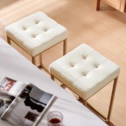 2PK CONTEMPORARY COUNTER HEIGHT BAR STOOL SET - 26" X 15" - GOLD/CREAM image 2